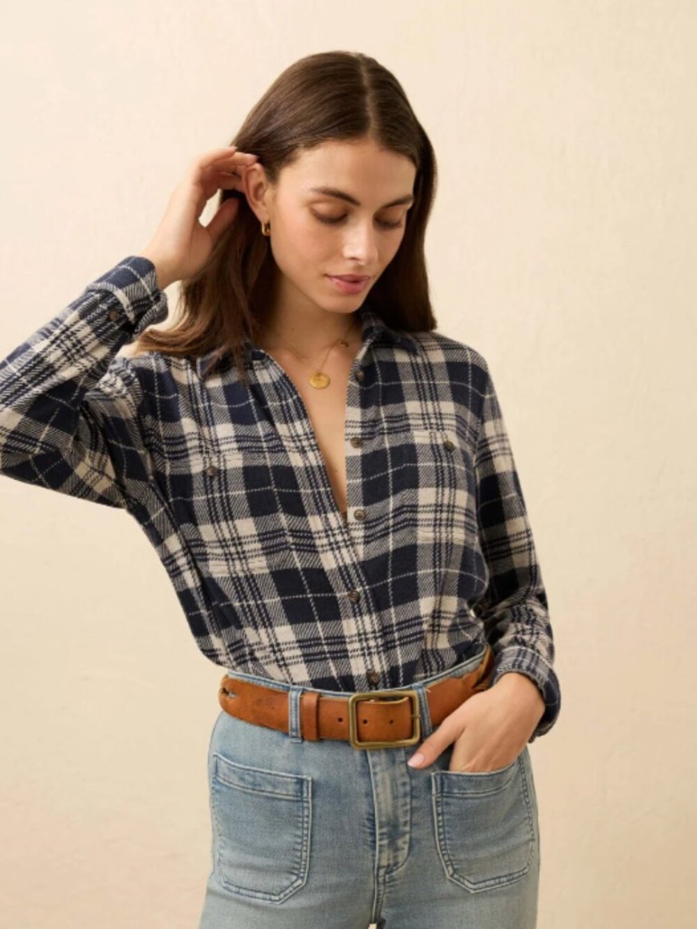 Faherty Legend Sweater Shirt in Sapphire Lake Plaid Fall Transition Flannel Sz S